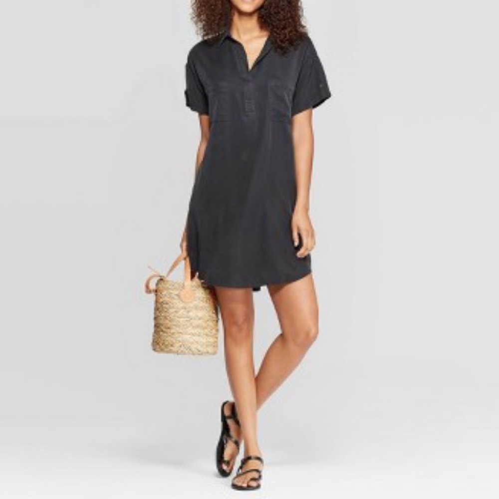 Universal Thread Black Short Sleeve Collared Dress - image 1